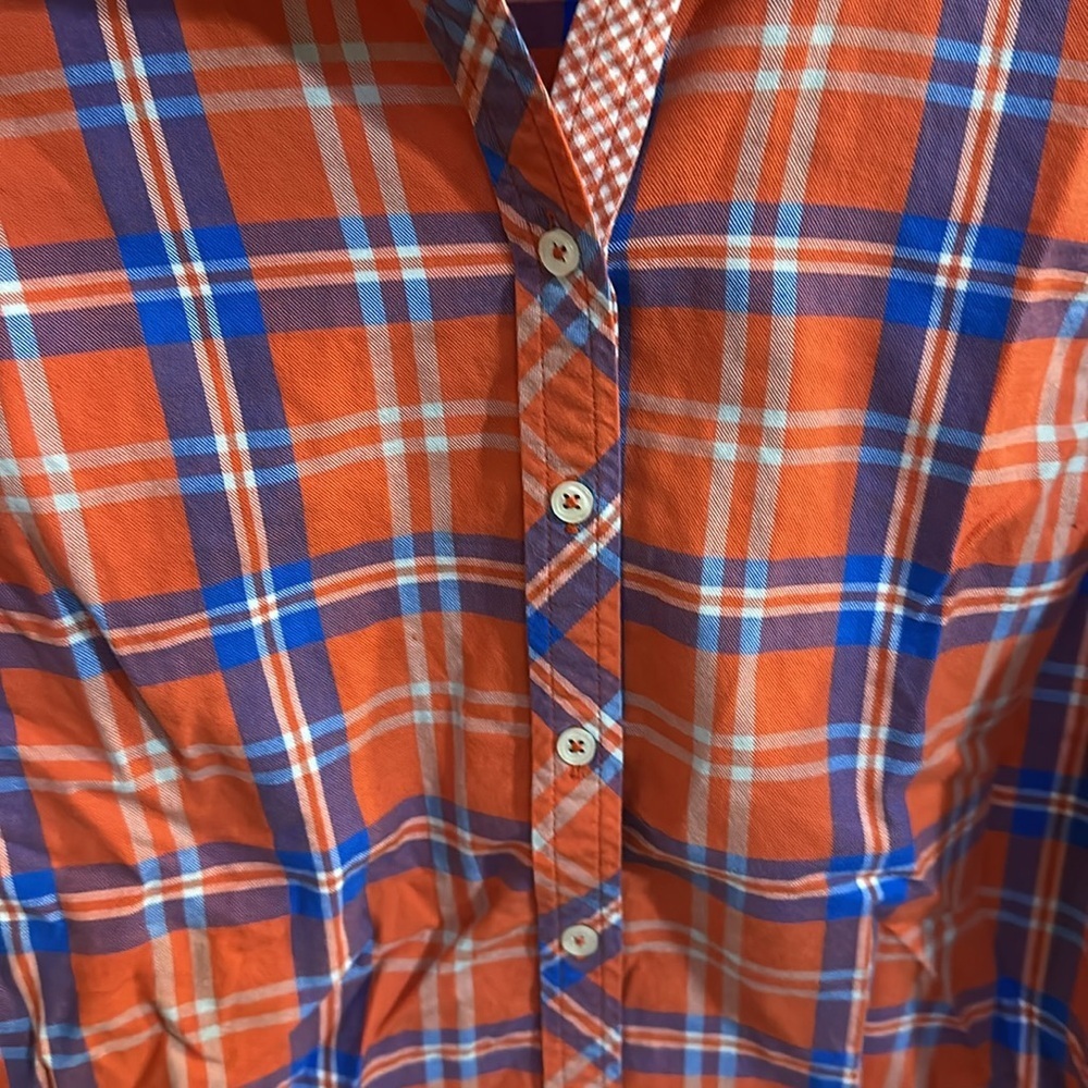 Talbots Women Long Sleeve Button Down Orangee Plaid Size Mp - Picture 3 of 5